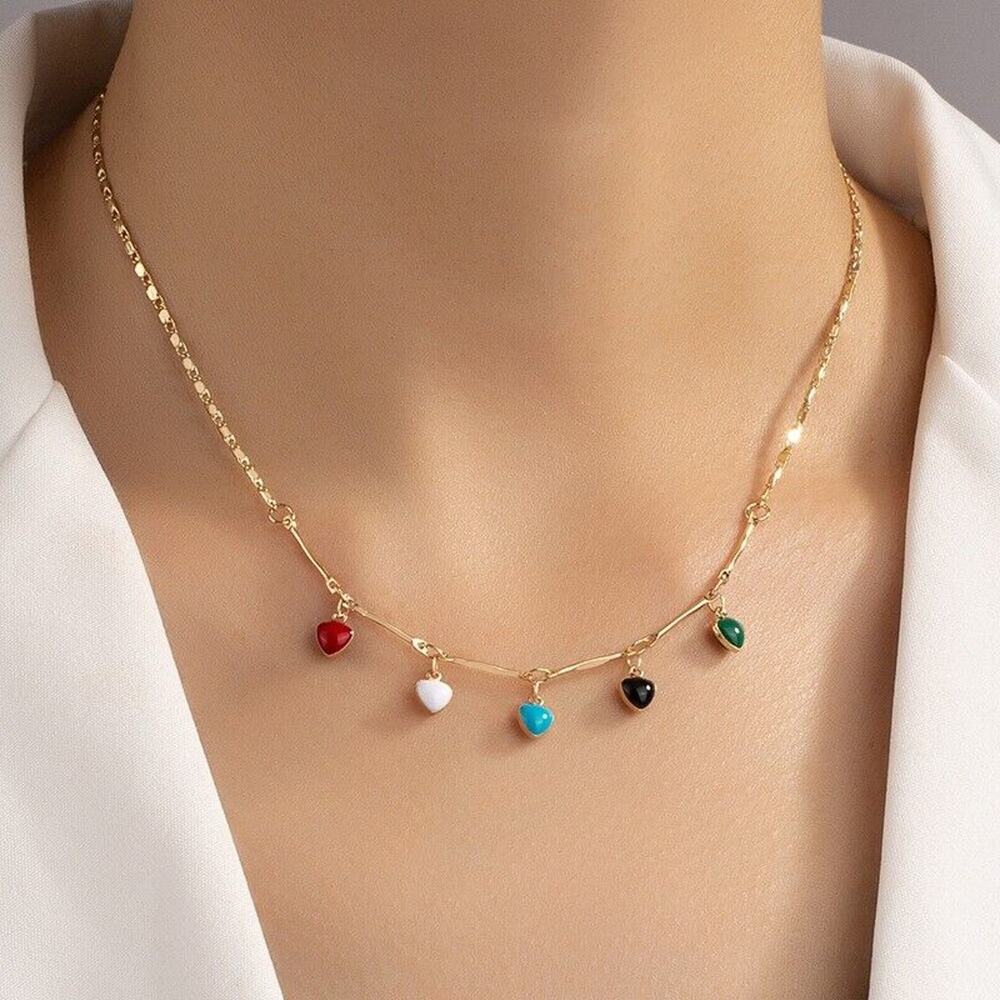 Simple‎ Heart Necklace Hip Hop Sweater Chain Necklace Multi Color Boho Choker